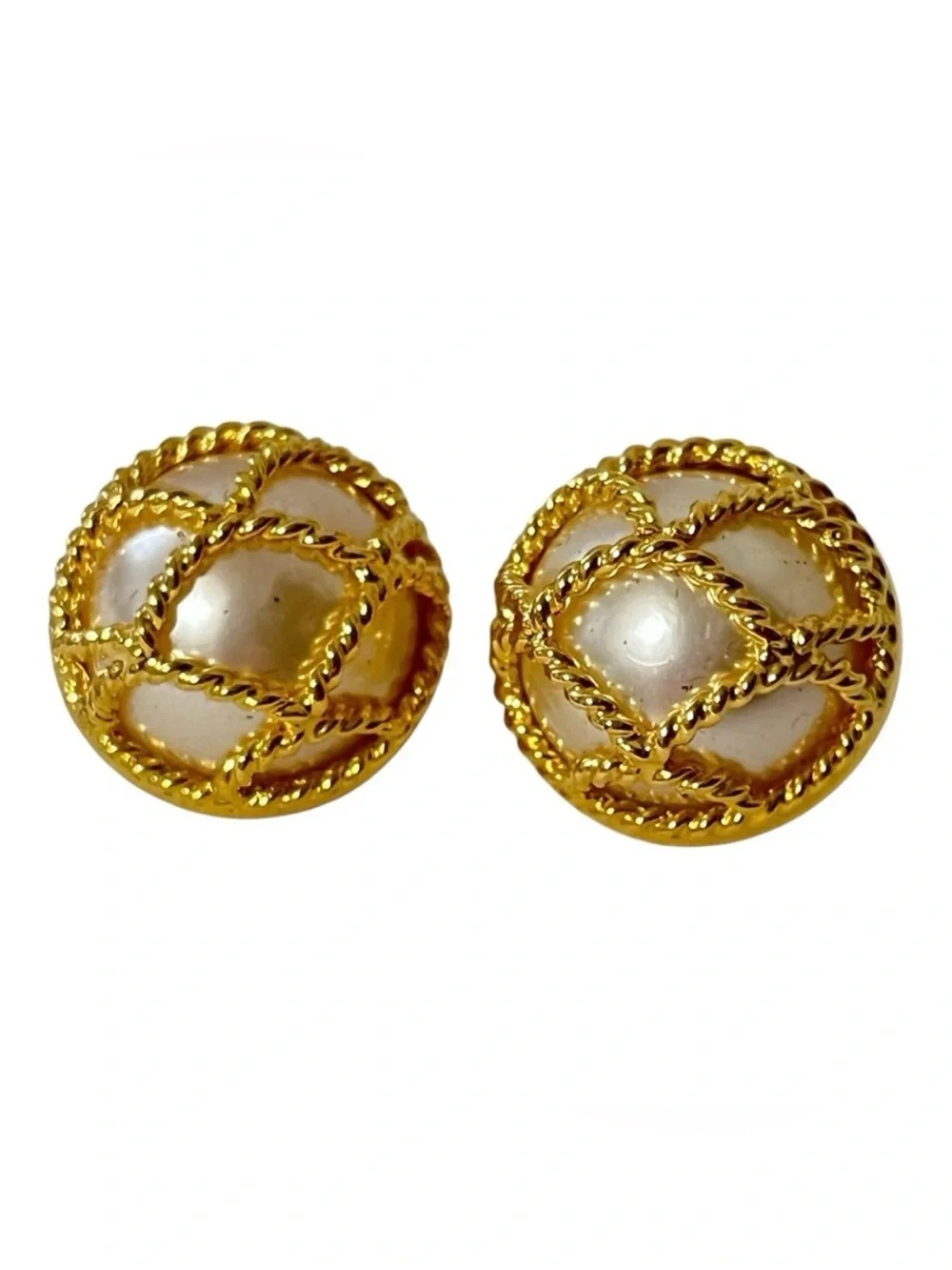 Joan Rivers Caged Pearl Earrings Post Goldtone